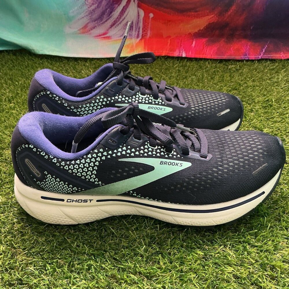 Brooks Ghost 14 Womens Running Shoes Size 7.5 Navy Mint Purple Cushion Neutral